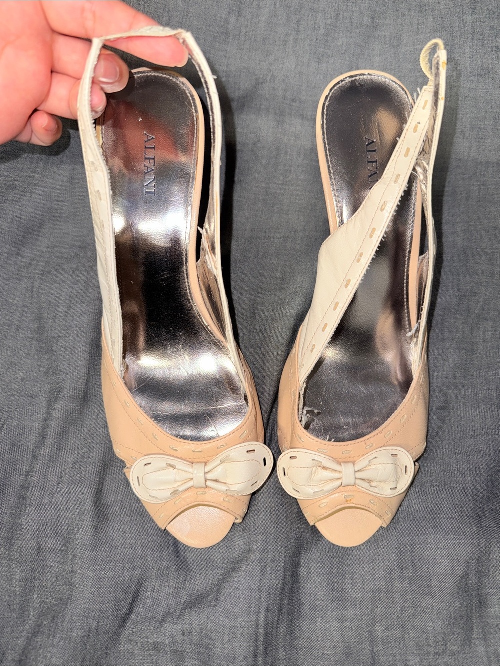 Alfani Nude and Cream Peep-Toe Bow Slingback Heels
